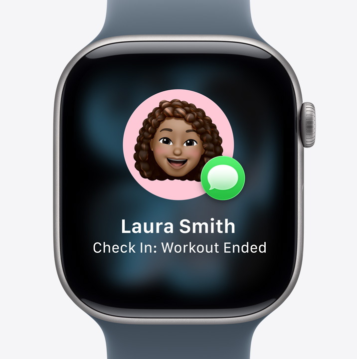 Lipagas Vertical Models Series 11, aluminum case, silver color, Check In prompt, notification that friend finished their workout, Sport Band, anchor blue color